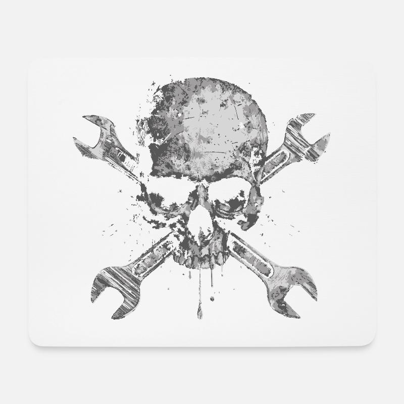 Grunge Skull with Tools - Mouse Pad (horizontal) - white