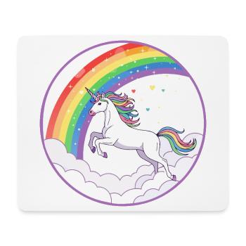 Rainbow Unicorn Over Clouds Hearts Motif - Mouse Pad (horizontal) - white - Front