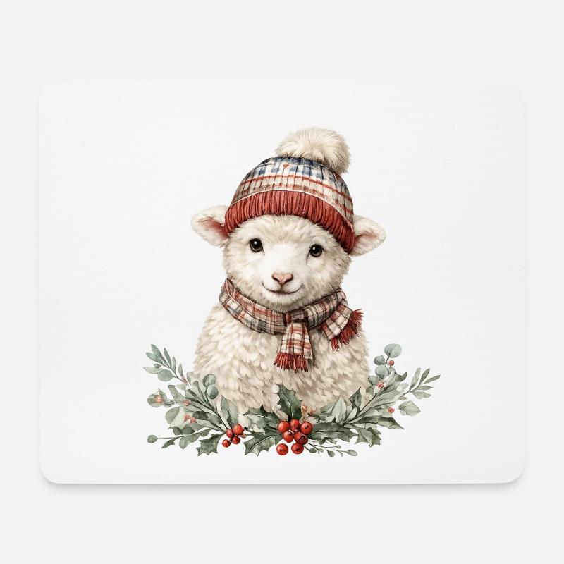 Brebis d’hiver avec écharpe - Tapis de souris (format paysage) - blanc