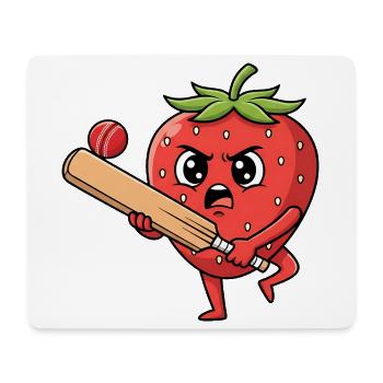 Wütende Erdbeere spielt Cricket Cartoon - Mousepad (Querformat) - Weiß - Vorne