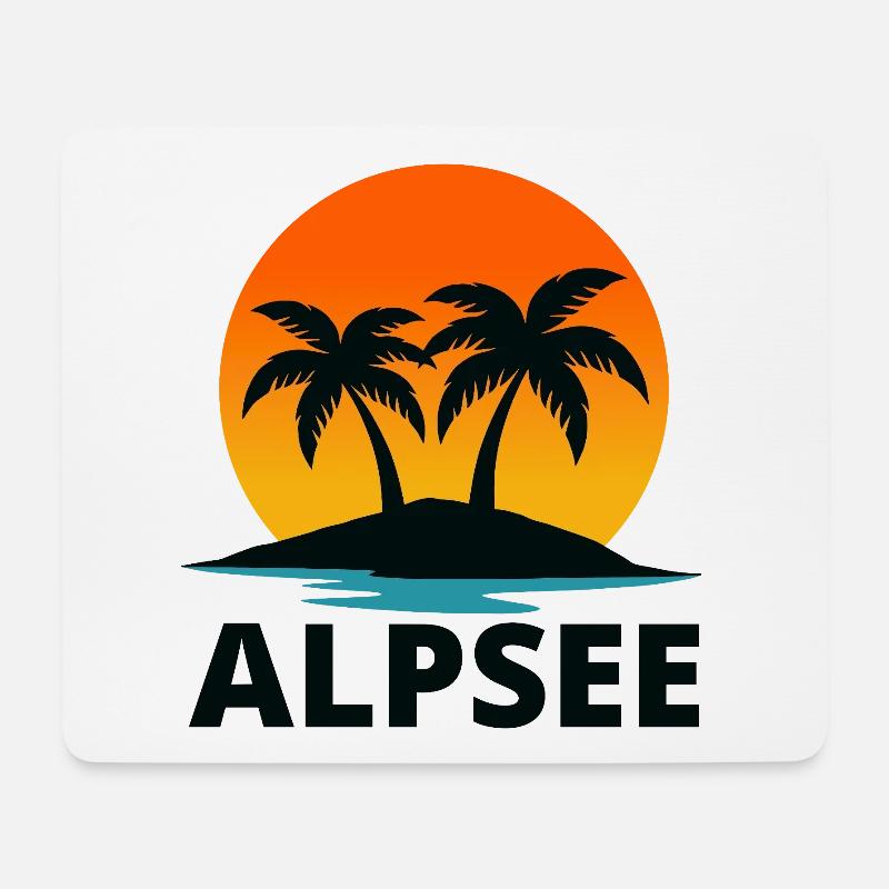 Alpsee Urlaub Palmen Sonnenuntergang Retro - Mousepad (Querformat) - Weiß