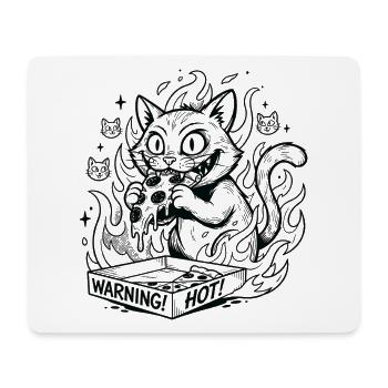 Flaming Cat in a Warning Box Pizza - Mouse Pad (horizontal) - white - Front
