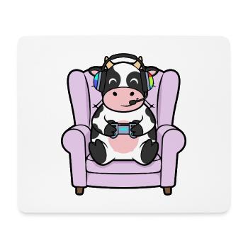 Gamer Cow Farm Animal jouant aux jeux vidéo - Tapis de souris (format paysage) - blanc - Devant