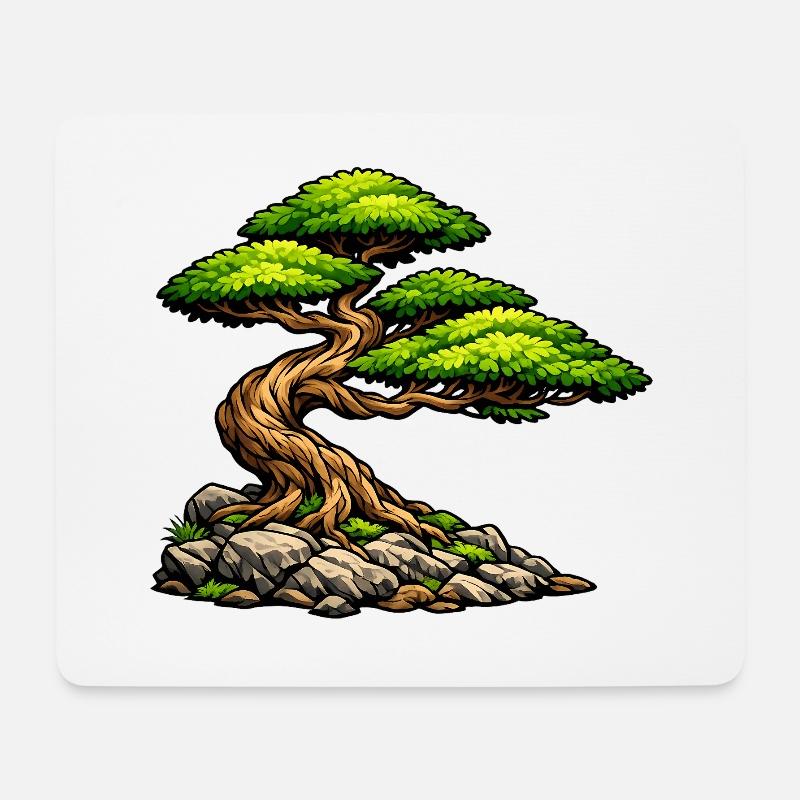 Bonsai Baum Illustration – Zen Design für Naturlie - Mousepad (Querformat) - Weiß