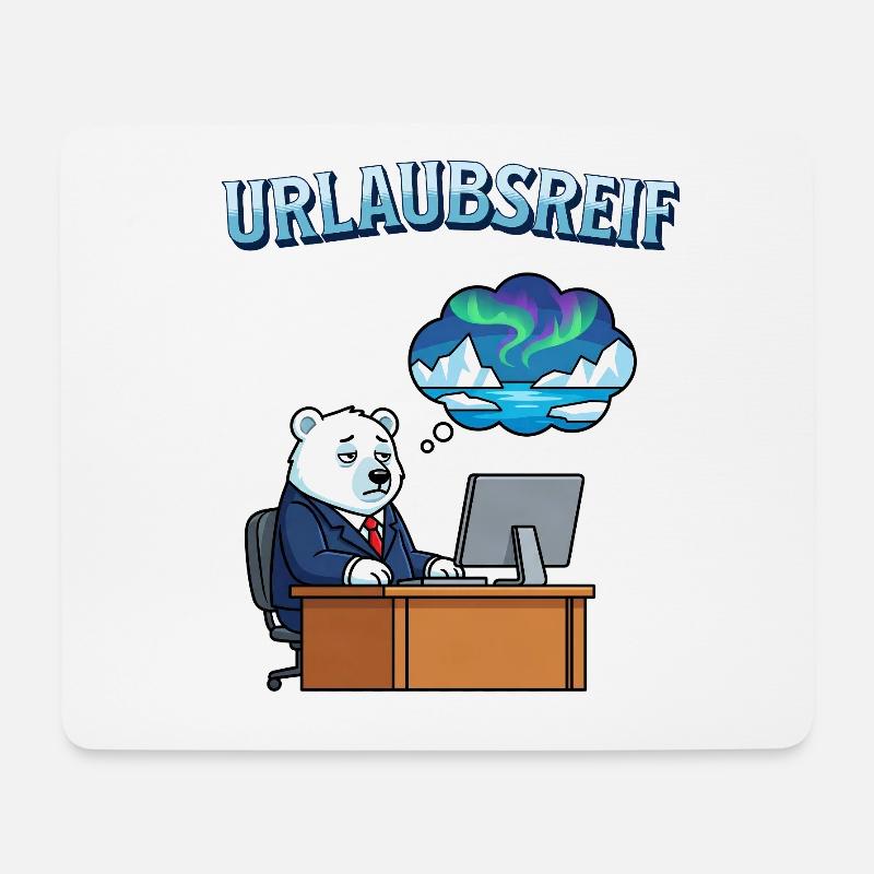 Urlaubsreif Eisbär am Schreibtisch - Mousepad (Querformat) - Weiß