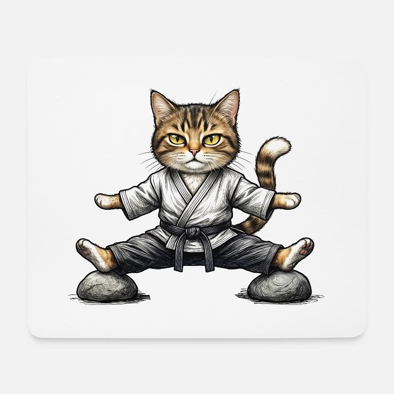 Chat Karaté aïkido en Kimono - Tapis de souris (format paysage) - blanc