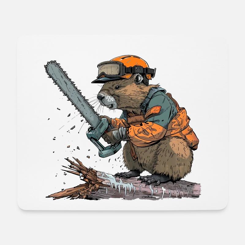 Biber Holzfäller Kettensäge - Mousepad (Querformat) - Weiß