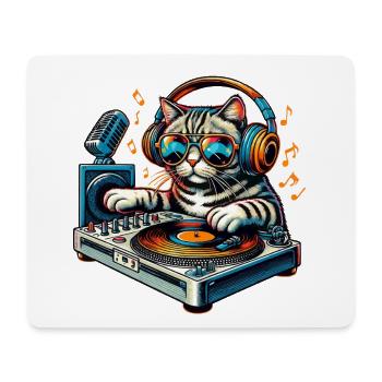 DJ chat avec casque et platine - Tapis de souris (format paysage) - blanc - Devant