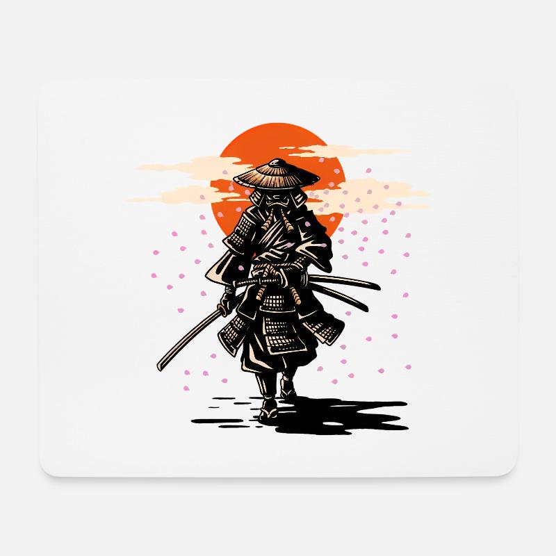 Samurai Sun und Sakura - Mousepad (Querformat) - Weiß