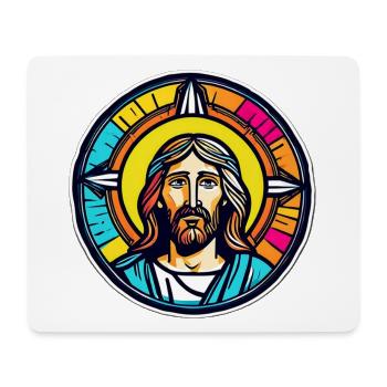 Jesus, buntes Buntglas - Mousepad (Querformat) - Weiß - Vorne