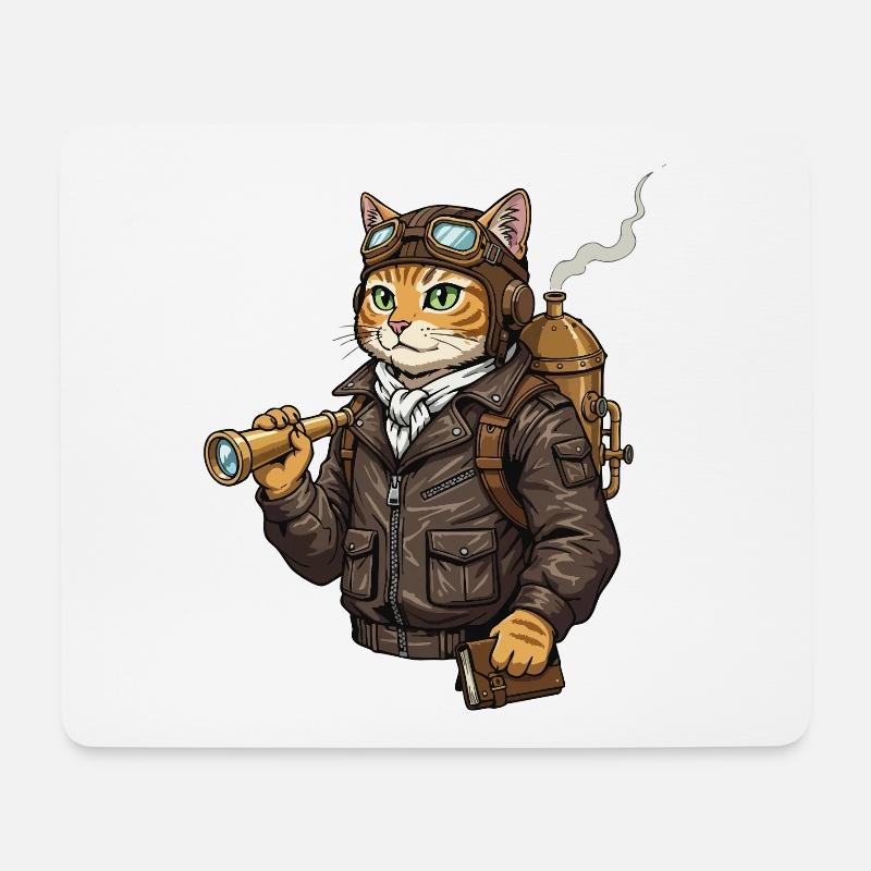 Cat Aviator Steampunk Explorer Curiosity - Mouse Pad (horizontal) - white