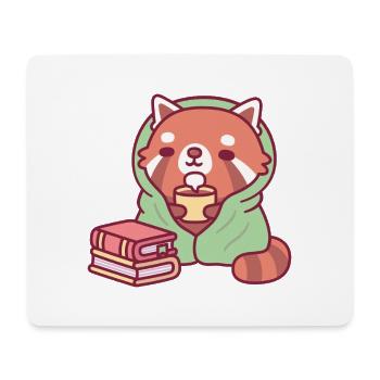 Un mignon panda roux qui se détend avec du thé et des livres - Tapis de souris (format paysage) - blanc - Devant