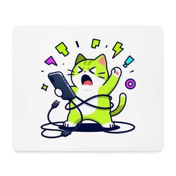 Chat geek drôle débordé avec téléphone - Tapis de souris (format paysage) - blanc - Devant