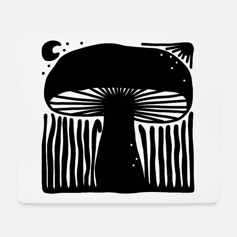 Mystische Himmlische Pilz-Linolschnitt-Illustration - Mousepad (Querformat) - Weiß