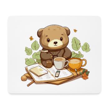 Cuddly bear reading with coffee - Mouse Pad (horizontal) - white - Front