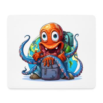 Reise-Oktopus mit Weltkugel - Mousepad (Querformat) - Weiß - Vorne
