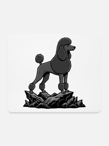 Schwarzer Pudelhund auf Felsen – elegantes Porträt - Mousepad (Querformat) - Weiß