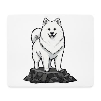 Samoyed Dog on Rock Portrait White Smile - Mouse Pad (horizontal) - white - Front