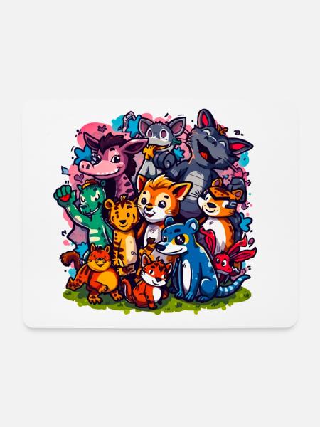 Cartoonfarben der Tiergruppe - Mousepad (Querformat) - Weiß