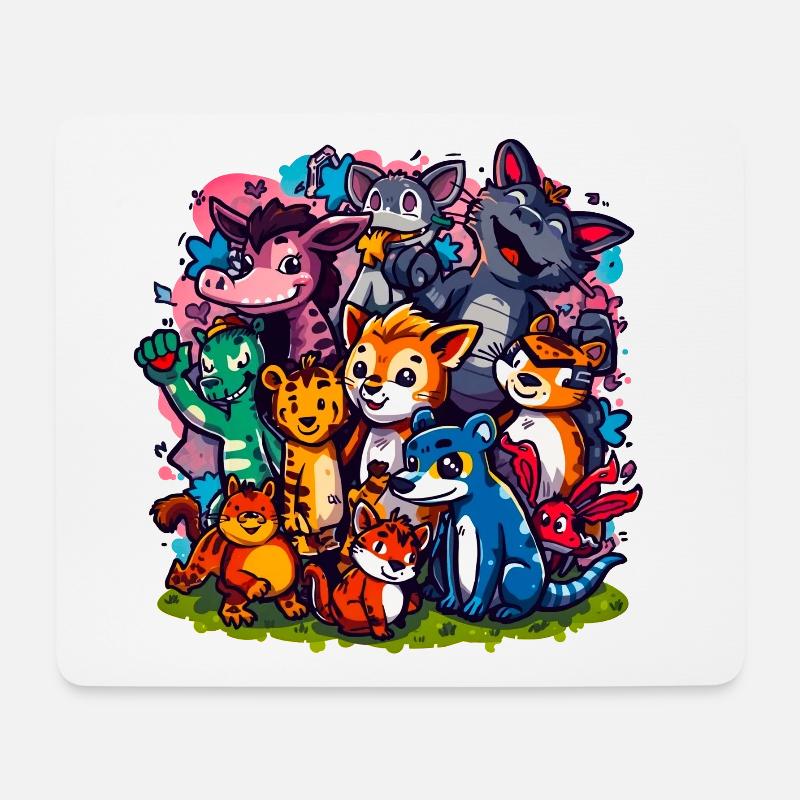 Cartoonfarben der Tiergruppe - Mousepad (Querformat) - Weiß