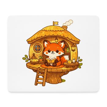 Lesender Fuchs im Baumhaus - Mousepad (Querformat) - Weiß - Vorne