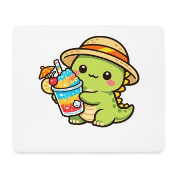 Sommer-Dino mit Cocktail - Mousepad (Querformat) - Weiß - Vorne