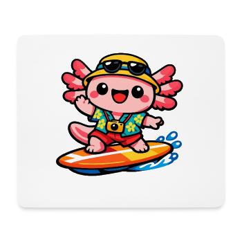 Kawaii Surf Beach Hero Axolotl - Mouse Pad (horizontal) - white - Front