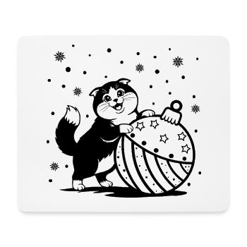 Cute Fluffy Cat with a Big Christmas Bauble - Mouse Pad (horizontal) - white - Front