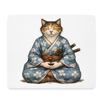 Zen-Samurai-Katzen-Meditationskimono - Mousepad (Querformat) - Weiß - Vorne