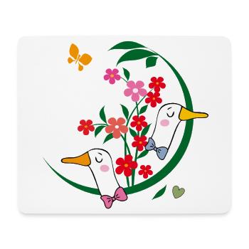  Gänse mit Blüten - Mousepad (Querformat) - Weiß - Vorne
