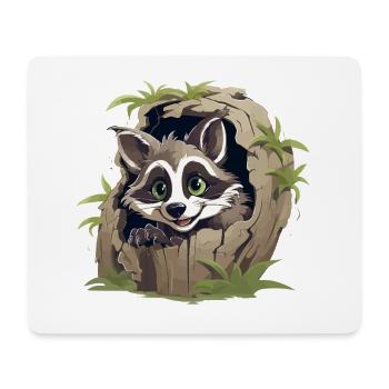 Verspielter Waschbär in Baumhöhle - Mousepad (Querformat) - Weiß - Vorne