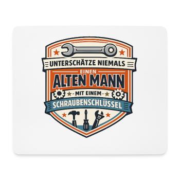 Alter Mann mit Schraubenschlüssel Badge - Mousepad (Querformat) - Weiß - Vorne