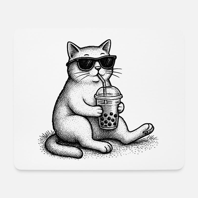 Bubble Tea Cat - Mouse Pad (horizontal) - white