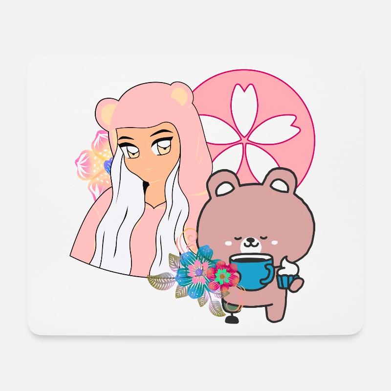 Kawaii Bär & Inklusive Teezeit - Mousepad (Querformat) - Weiß