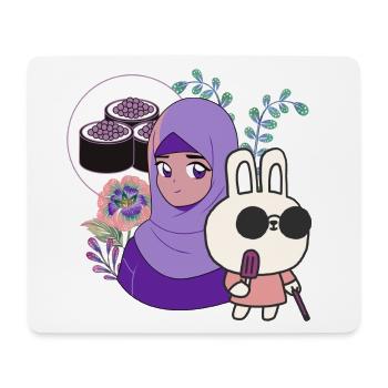 Kawaii Sushi & Hase mit Spazierstock - Mousepad (Querformat) - Weiß - Vorne