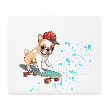 Skateboard Bulldog mit Cap - Mousepad (Querformat) - Weiß - Vorne