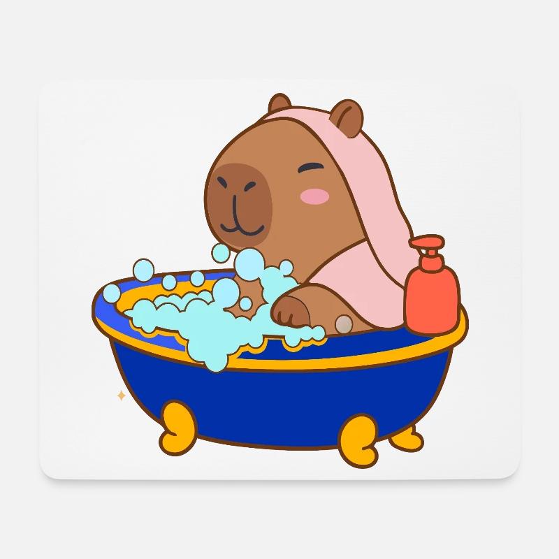 Capybara Schaumbad Cozy Cartoon Splash & Chill - Mousepad (Querformat) - Weiß