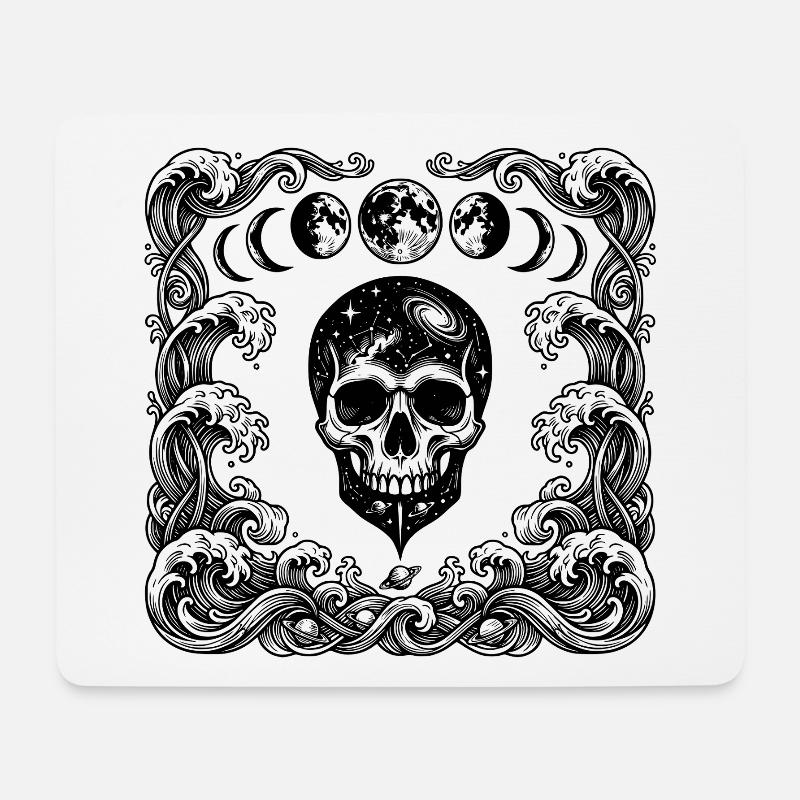 Kosmischer gotischer Totenkopf Ozeanwellen Mondphasen Kunst - Mousepad (Querformat) - Weiß