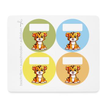 DIY Schulaufkleber Säbelzahntiger 4er Set rund - Mousepad (Querformat) - Weiß - Vorne