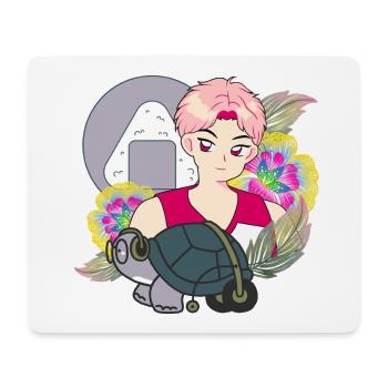Anime-Junge und Schildkröte mit Walker-Kunst - Mousepad (Querformat) - Weiß - Vorne