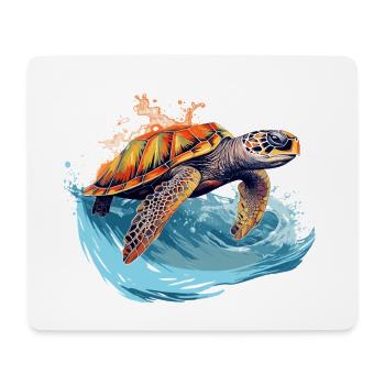 Wilde Meeresschildkröte in Welle - Mousepad (Querformat) - Weiß - Vorne