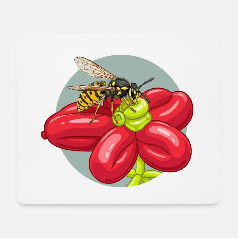 Red Flower Bees Ballon - Mousepad (Querformat) - Weiß