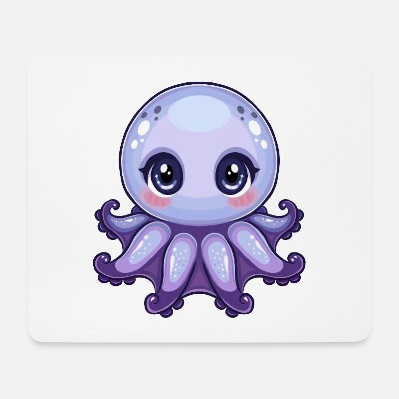 Kawaii Große Augen Lila Oktopus - Mousepad (Querformat) - Weiß