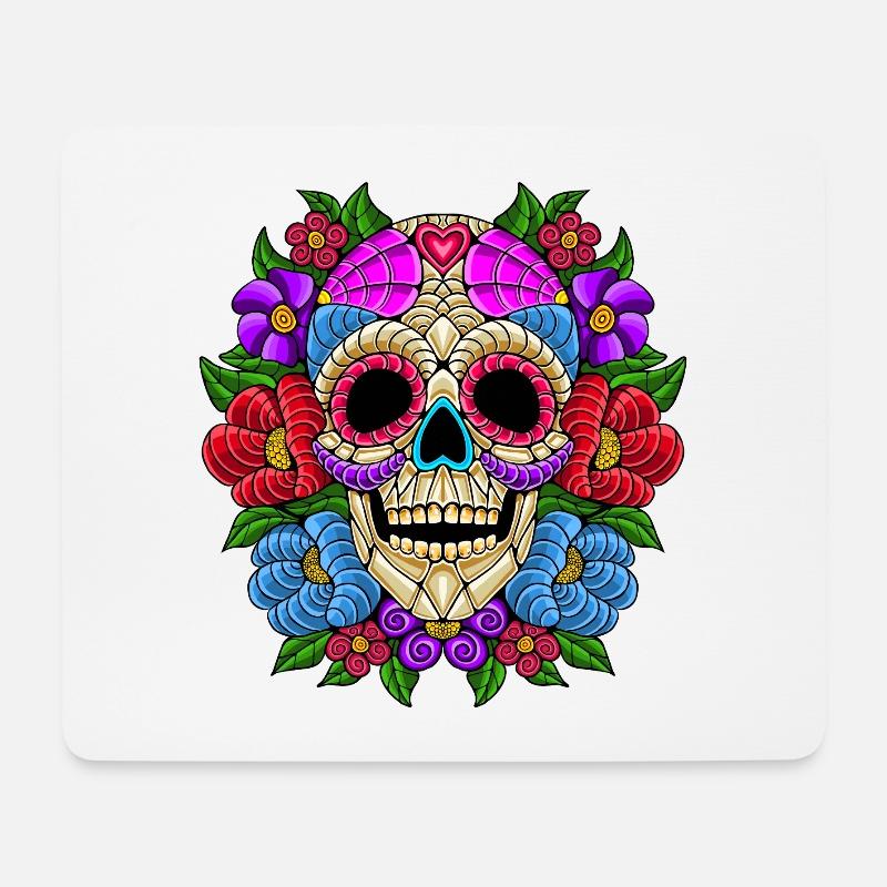 Calavera de AzĂşcar Floral - Arte Mexicano Vibrante - Tapis de souris (format paysage) - blanc
