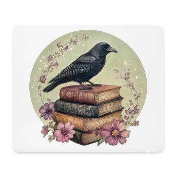 Rabe auf Bücherstapel - Mousepad (Querformat) - Weiß - Vorne