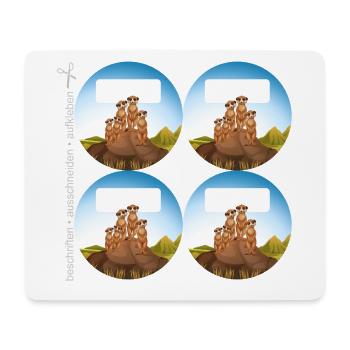 Schulaufkleber rund 4 Namenssticker - Erdmännchen  - Mousepad (Querformat) - Weiß - Vorne