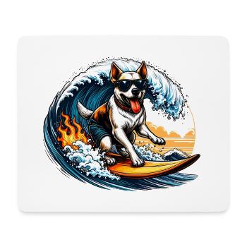 Hund als Wellenreiter auf einem Surfbrett - Mousepad (Querformat) - Weiß - Vorne