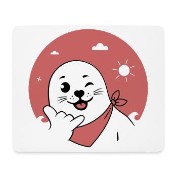 Phoque clignant de l’œil portant un bandana Signe shaka lancé - Tapis de souris (format paysage) - blanc - Devant