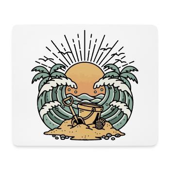 Bucket Shovel Strand Wellen Palmen Sonne Retro - Mousepad (Querformat) - Weiß - Vorne
