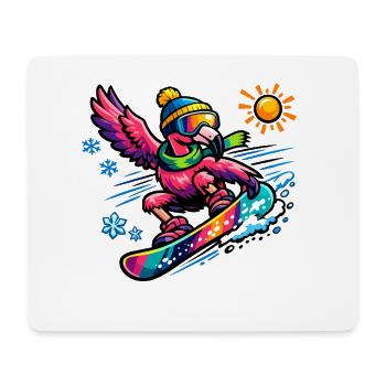 Snowboard de flamant rose en pleine splendeur hivernale - Tapis de souris (format paysage) - blanc - Devant